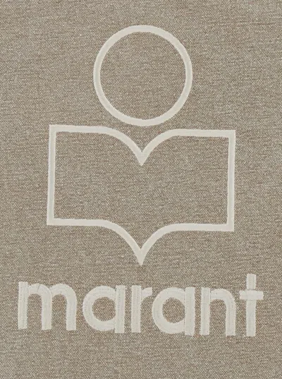 Isabel Marant Beige Shopper Bag With Logo Embroidery On The Front And Double Handles In Cotton Woman In Neutral