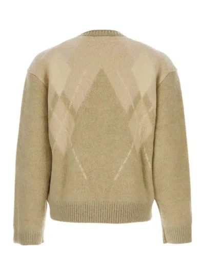 Coor Beige Crewneck Sweater With All-over Argyle Motif In Wool Blend Man In Brown