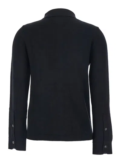 Plain Black Sweater With Polo Collar In Cashmere Woman In Black
