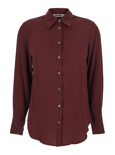 Grifoni Bordeaux Shirt With Classic Collar And Buttoned Cuffs In Cotton Blend Woman In Red