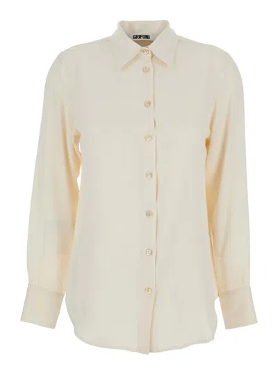 Grifoni White Shirt With Classic Collar And Buttoned Cuffs In Cotton Blend Woman In Neutral
