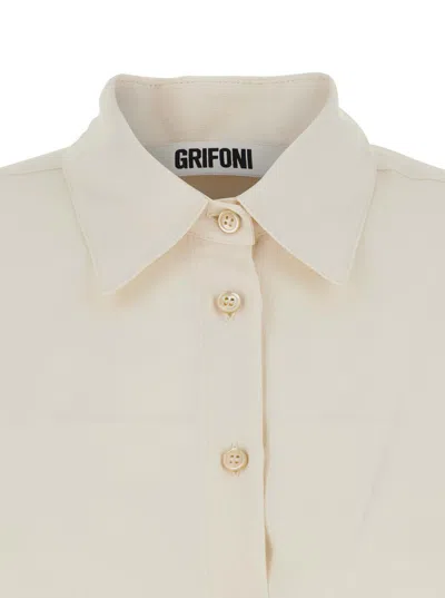 Grifoni White Shirt With Classic Collar And Buttoned Cuffs In Cotton Blend Woman In Neutral