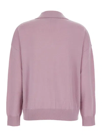 Plain Pnik Sweater With Polo-style Collar And V-neck In Cashmere Woman In Pink