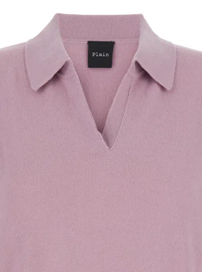Plain Pnik Sweater With Polo-style Collar And V-neck In Cashmere Woman In Pink