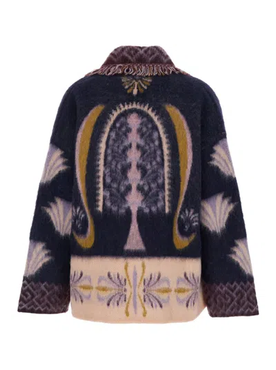 Forte Forte Sogni Multicolor Cardigan With Fringed Details And All-over Geometric Motif In Wool Blend Woman In Multi