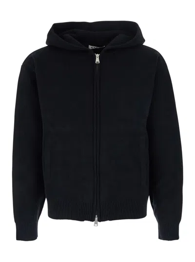 Coor Black Sweatshirt With Hood And Front Zip Closure In Wool And Cashmere Man In Black