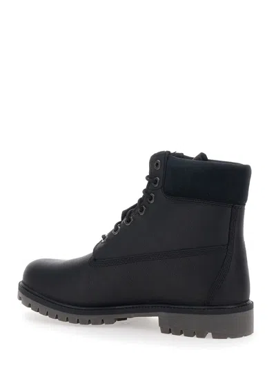 Timberland Black Ankle Boots With Logo Detail On The Side And Low Block Heel In Leather Man In Black