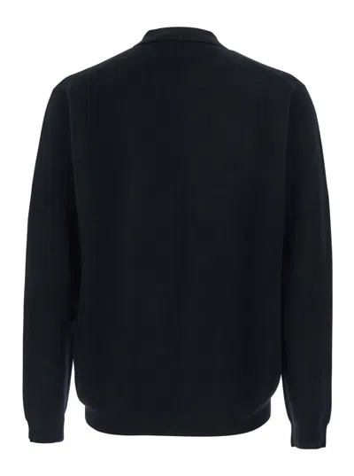 Low Brand Black Sweater With Polo Shirt Style Collar And Long Sleeves In Wool Man In Black
