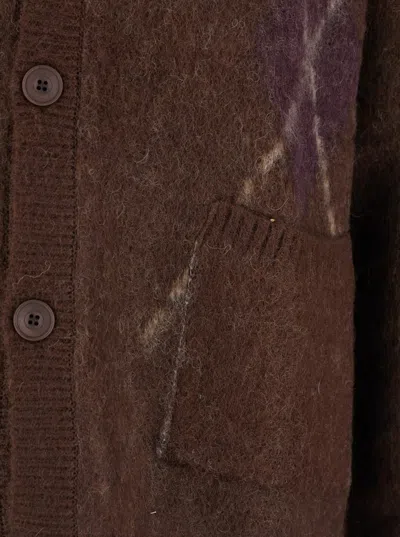 Coor Brown Cardigan With V Neck And All-over Argyle Motif In Wool Blend Man In Brown