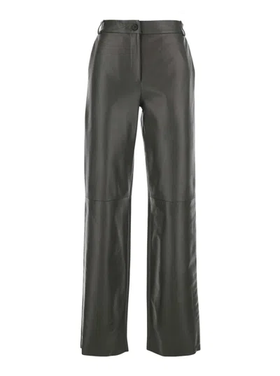 Antonelli Perlage Green Pants With Belt Loops And Elastic Waist On The Rear In Leather Woman In Green