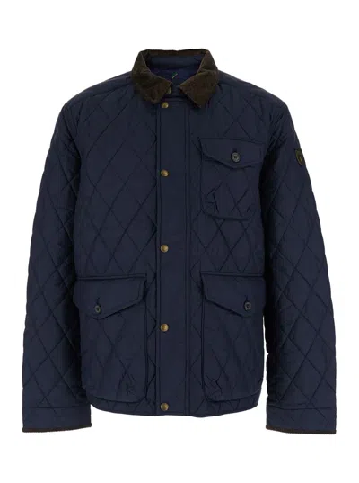 Polo Ralph Lauren 'the Beaton' Blue Jacket With Corduroy Collar And Logo Patch On The Sleeve In Tech Fabric Man In Blue