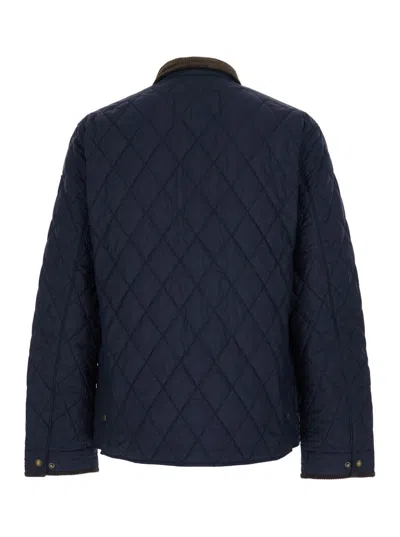 Polo Ralph Lauren 'the Beaton' Blue Jacket With Corduroy Collar And Logo Patch On The Sleeve In Tech Fabric Man In Blue