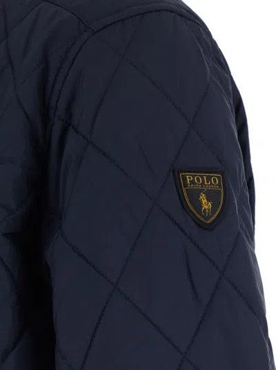 Polo Ralph Lauren 'the Beaton' Blue Jacket With Corduroy Collar And Logo Patch On The Sleeve In Tech Fabric Man In Blue