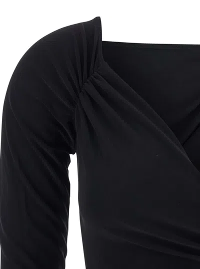 Norma Kamali Black Bodysuit With Sweetheart Neckline In Tech Fabric Stretch Woman In Black