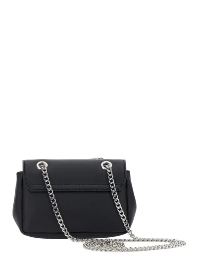 Vivienne Westwood Black Small Crossbody Bag With Orb Logo In Saffiano Effect Fabric Woman In Black