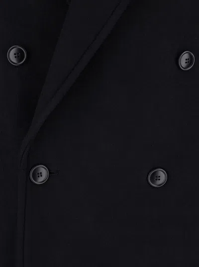 Coor Black Double-breasted Coat With Classic Lapels In Wool Blend Man In Black