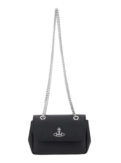 Vivienne Westwood Black Small Crossbody Bag With Orb Logo In Saffiano Effect Fabric Woman In Black