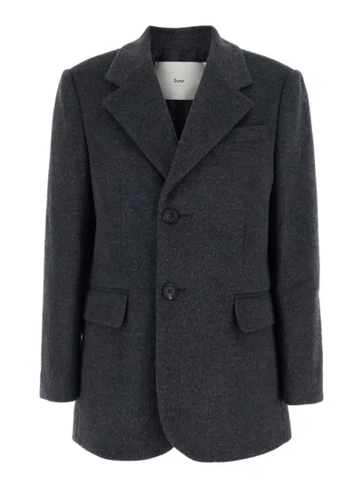 Dunst Grey Single-breasted Jacket With Notched Revers In Cashmere Woman In Gray