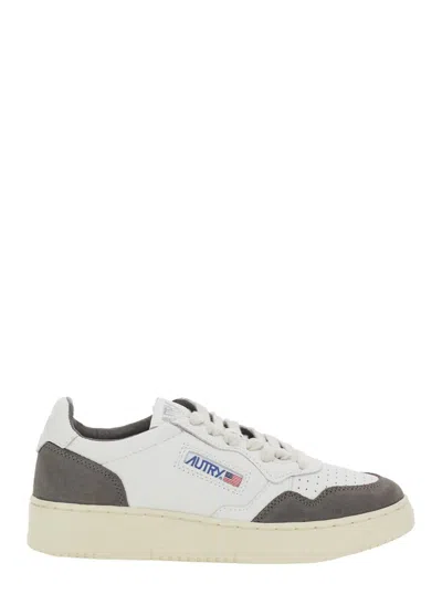 Autry Medalist Grey Low Top Sneakers With Logo Lettering On The Tongue And Perforated Toe In Leather Woman In Multi