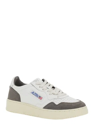 Autry Medalist Grey Low Top Sneakers With Logo Lettering On The Tongue And Perforated Toe In Leather Woman In Multi