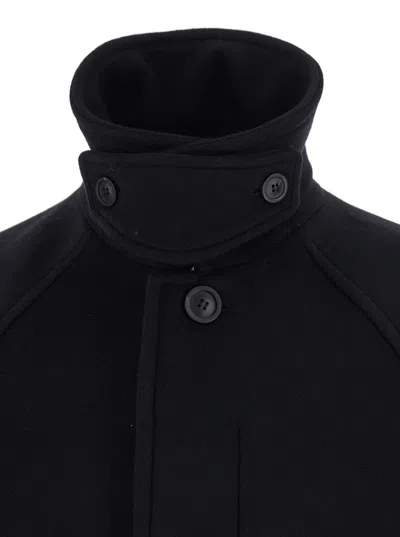 Coor Black Coat With Wide Collar And Hidden Button Closure On The Front In Wool Man In Blue