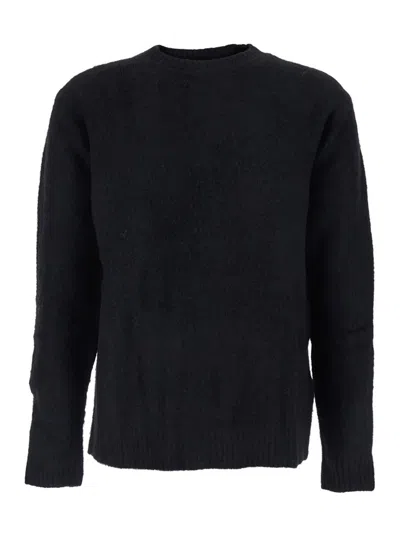 Coor Black Crew Neck Sweater With Brushed Effect In Alpaca And Wool Blend Man In Black