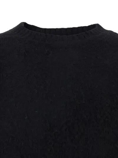 Coor Black Crew Neck Sweater With Brushed Effect In Alpaca And Wool Blend Man In Black