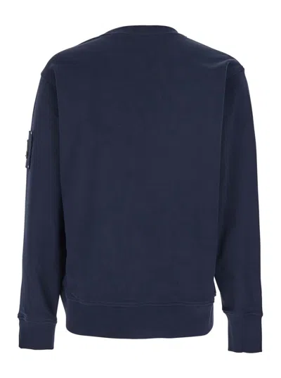 Moose Knuckles Blue Crewneck Sweatshirt With Logo Patch On The Sleeve In Cotton Man In Blue