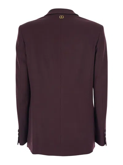 Twinset Bordeaux Double-breasted Jacket With Classic Lapels In Wool And Fabric Blend Woman In Red