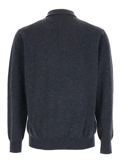 Plain Grey Sweater With Polo Shirt Style Collar And Long Sleeves In Wool Blend Man In Gray