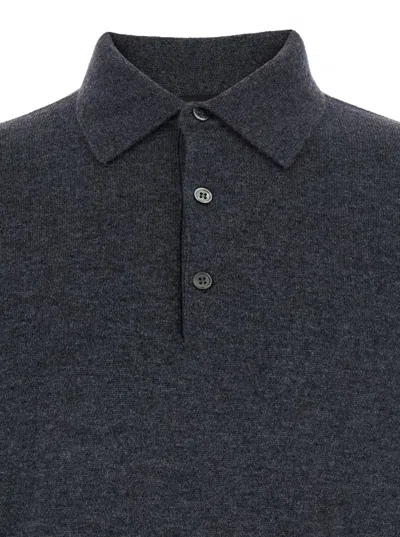 Plain Grey Sweater With Polo Shirt Style Collar And Long Sleeves In Wool Blend Man In Gray
