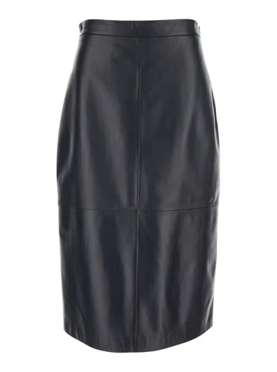 Antonelli Kinder Black Skirt With Rear Single Slit In Leather Woman In Black