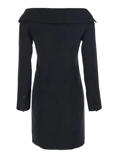 Pinko Black Dress With Front Neckline And Bare Shoulders In Fabric Woman In Black