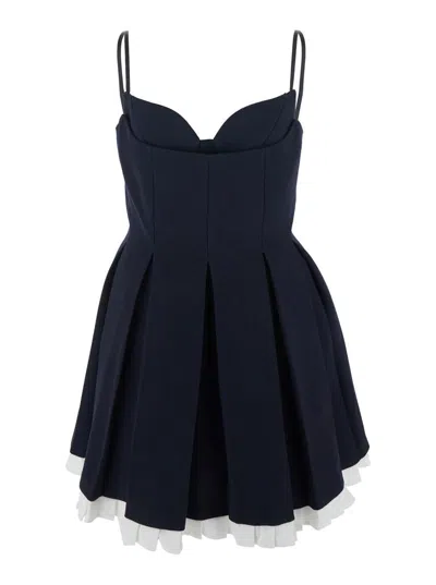 Shushu-tong Black Pleated Sleeveless Dress With Sweetheart Neckline And Contrasting Hem In Wool Woman In Blue