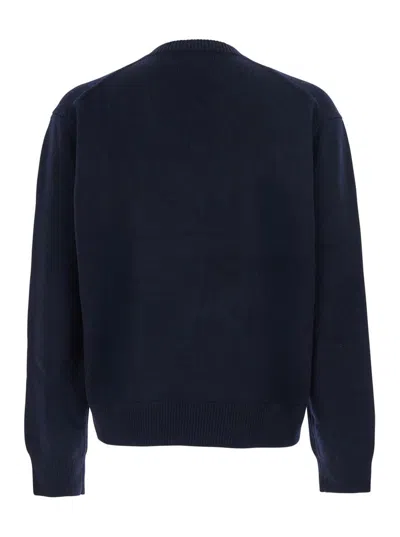 Coor Blue Sweater With V Neck And Ribbed Trims In Wool Man In Blue