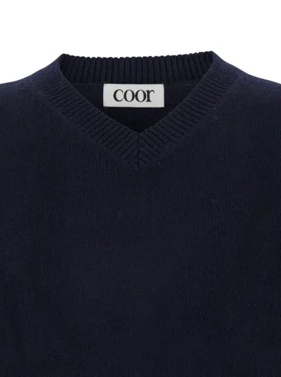 Coor Blue Sweater With V Neck And Ribbed Trims In Wool Man In Blue