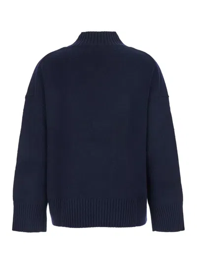 Plain Blue Turtleneck Sweater With Dropped Shoulder In Cashmere Woman In Blue