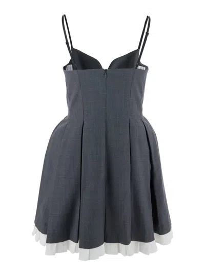 Shushu-tong Grey Pleated Sleeveless Dress With Sweetheart Neckline And Contrasting Hem In Wool Blend Woman In Gray