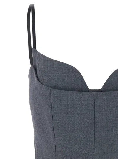 Shushu-tong Grey Pleated Sleeveless Dress With Sweetheart Neckline And Contrasting Hem In Wool Blend Woman In Gray