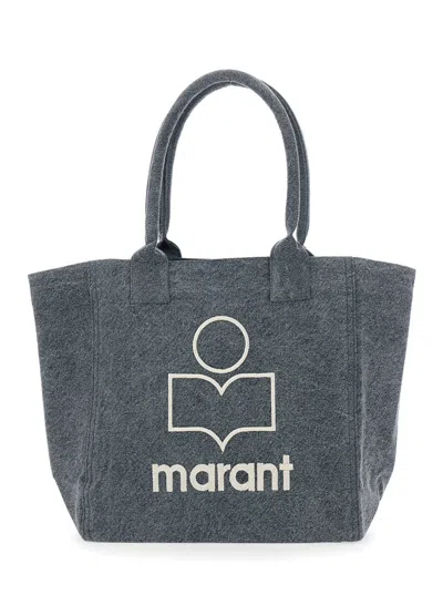 Isabel Marant Grey Shopper Bag With Logo Embroidery On The Front And Double Handles In Cotton Woman In Black