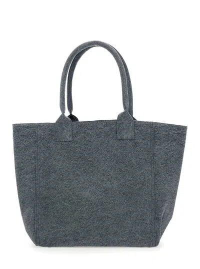 Isabel Marant Grey Shopper Bag With Logo Embroidery On The Front And Double Handles In Cotton Woman In Black