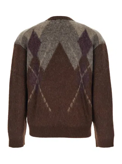 Coor Brown Crewneck Sweater With All-over Argyle Motif In Wool Blend Man In Brown