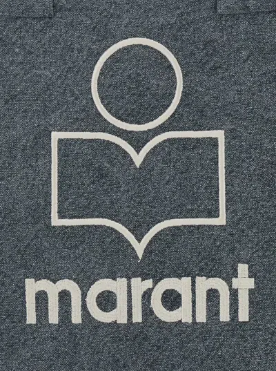Isabel Marant Grey Shopper Bag With Logo Embroidery On The Front And Double Handles In Cotton Woman In Black