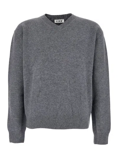 Coor Grey Sweater With V Neck And Ribbed Trims In Wool Man In Gray