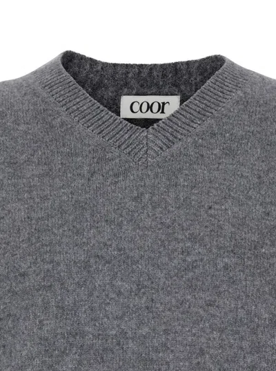 Coor Grey Sweater With V Neck And Ribbed Trims In Wool Man In Gray