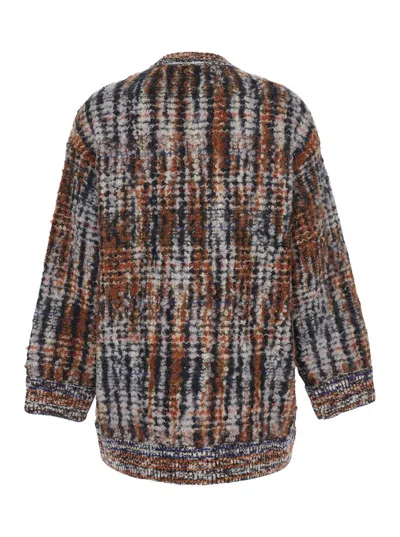 Missoni Multicolor Cardigan With V-neck Front And All-over Check Motif In Wool And Mohair Blend Woman In Multi