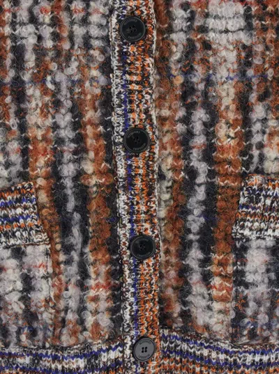 Missoni Multicolor Cardigan With V-neck Front And All-over Check Motif In Wool And Mohair Blend Woman In Multi