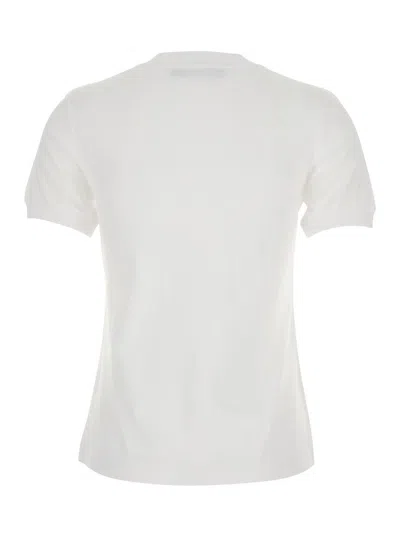 Dolce & Gabbana White Crewneck T-shirt With Logo Embroidery With Crystals On The Front In Cotton Woman In White
