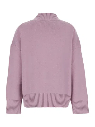 Plain Pink Turtleneck Sweater With Dropped Shoulder In Cashmere Woman In Pink