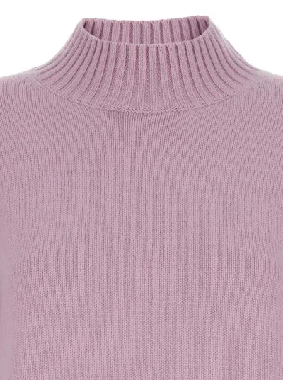 Plain Pink Turtleneck Sweater With Dropped Shoulder In Cashmere Woman In Pink